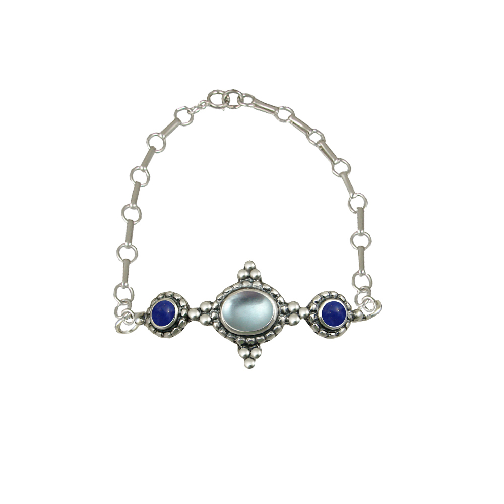 Sterling Silver Gemstone Adjustable Chain Bracelet With Blue Topaz And Lapis Lazuli